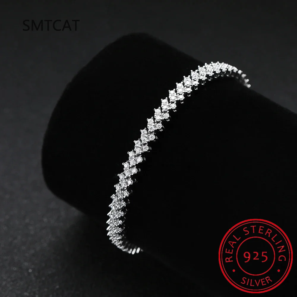 

Original Moissanite Tennis Bracelet 925 Sterling Sliver Plated 18k White Gold Sparkling Imitation Diamond Bracelets for Women