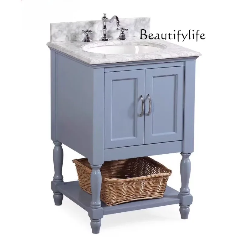

Modern simple light luxury solid wood double door single basin cabinet small apartment bathroom cabinet hand washing cabinet