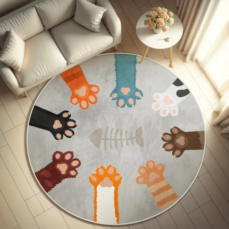 

Cute Cartoon Cat Paw Round Rug,Cat Pet Play Mat for Bedroom Rug,indoor NonSlip Mat,Non-Slip Home Living Room Circle Rug Door Mat
