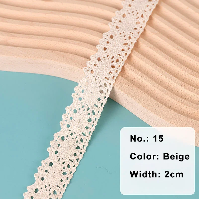 2/5 m Baumwoll-Spitzenbesatz, Vintage-Spitzenband, gehäkelte Baumwollspitze, gewellter Rand, Weiß und Beige, zum Nähen, Basteln, Hochzeitsdekoration