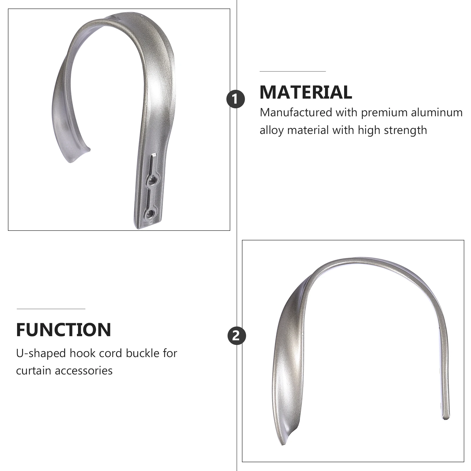 

2Pcs Curtain Hooks Practical Aluminum Alloy Sturdy Hanging Hooks for Bedroom Living Room Study Hotel Useful Curtain Accessories