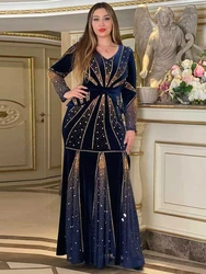 Muslimische Frauen Abayas Hochzeit Party Abend Luxus Samt Kleider Dubai Langarm Islamische Kleidung Robe Femme Musulmane Kaftans