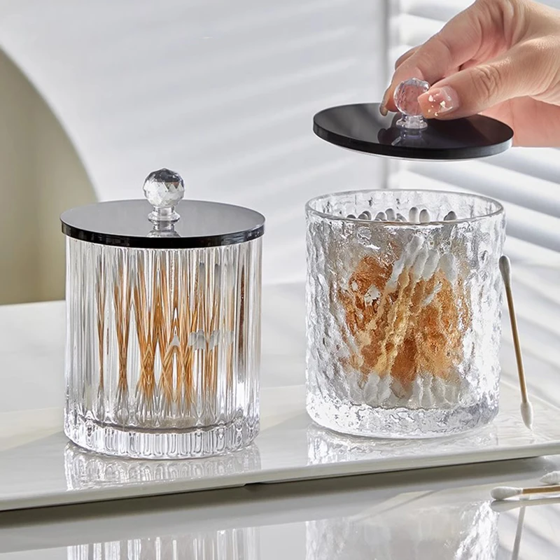 glass cotton swab box creative vertical pattern jewelry cosmetics aromatherapy container home candy jar with lid toothpick box