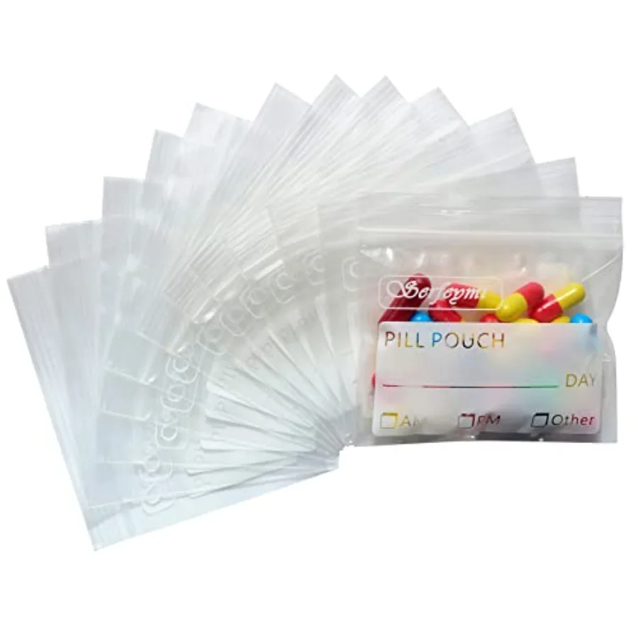 Pill Bags for Travel Pill Pouch Organizer BPA Free 3 x 2.75 inch Reusable Pill Pouches for Medicine with Write on Label and Zip