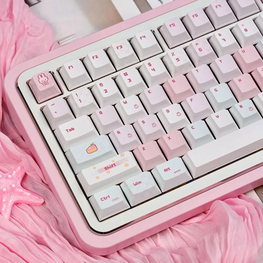 Animate Pink Pixelated Rabbit Keycaps Cherry Profile Cute PBT 136 Keys Gift Box mechanical keyboard keycaps75 87 98 104 108 keys