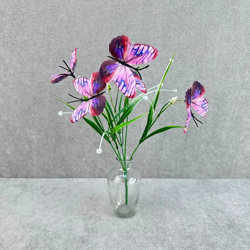 10 Stück künstliche Seidenblumen, weiße Iris mit Fransen, DIY-Requisiten für Fotoshootings, künstlicher Blumenstrauß, 5-gliedrige Schmetterlingssträuße – Detail 13