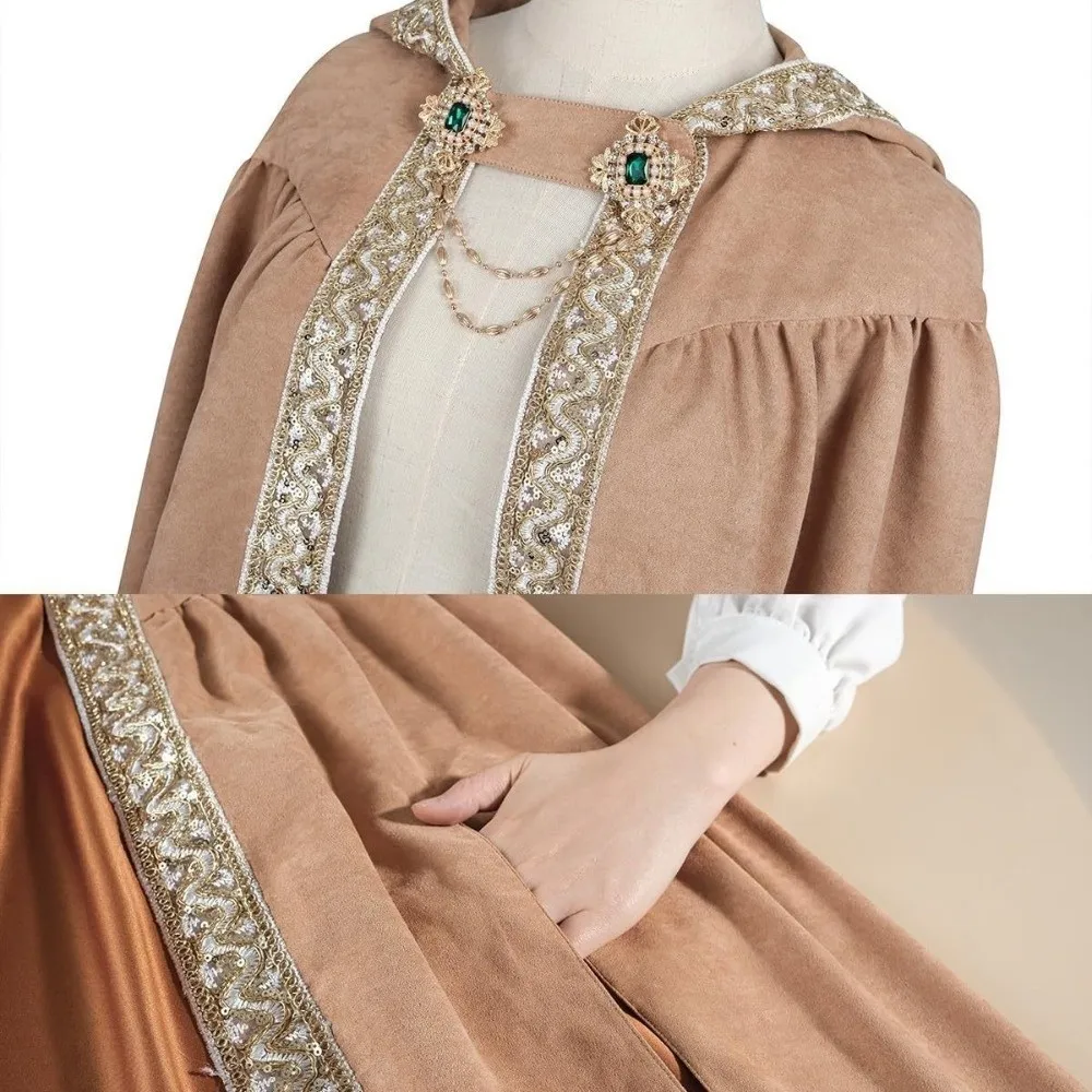 Practical Anime Medieval Cloak Pastoral Ribbon Edge Fantasy Hooded Cape Gothic Hood Robe Renaissance Costume Halloween Costume