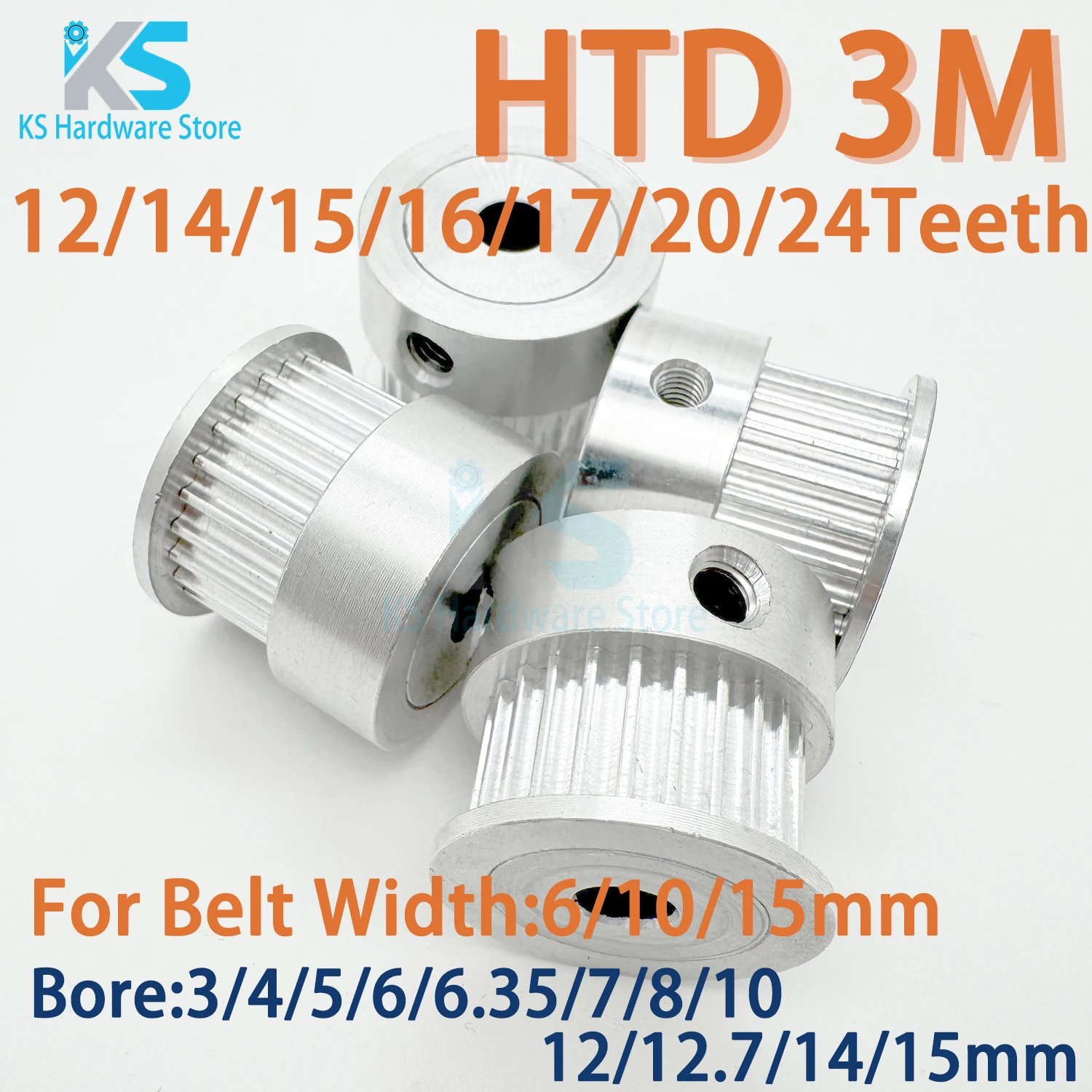 HTD3M Timing Pulley 12teeth 14teeth 15teeth 16teeth 20teeth 24teeth HTD 3M Synchronous Pulley Bore 3/4/5/6.35/7/8/10/12/14/15mm