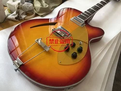 Electric Guitar with Gold Pickguard,  360 6 String Guitar,Cherry Burst Color, Full Hollow Body, Free Shipping