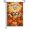 Happy Fall Y’all Funny Shih Tzu Dog Garden Flag 12x18 Inch,Cute Animal Autumn Yard Outdoor Decor Pumpkins Maple Leaves Rusti cci