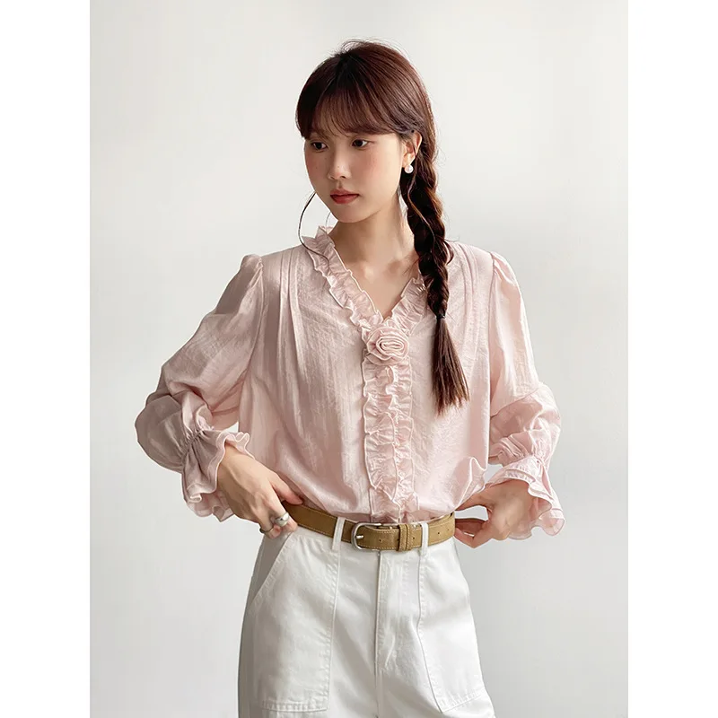 

Autumn Flower House: French Style Shirt, Autumn Women's Clothing, High-end Sense, Commuting Shirt, Long Sleeved Top