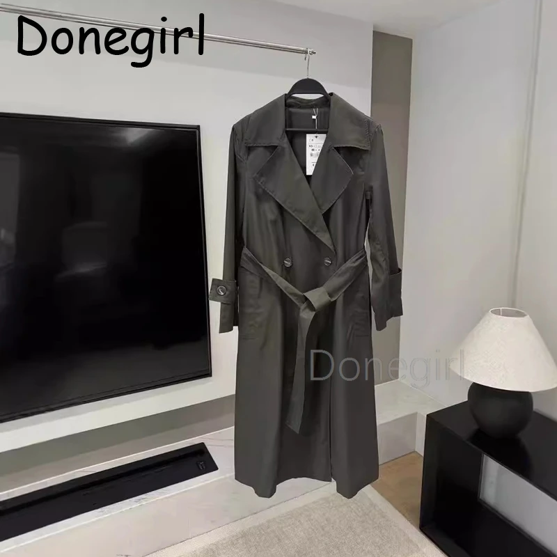 Donegirl 2024 Women New Fashion With Belt Long Style Double Breasted Trench Coat Vintage Long Sleeve Pockets Female Outerwear