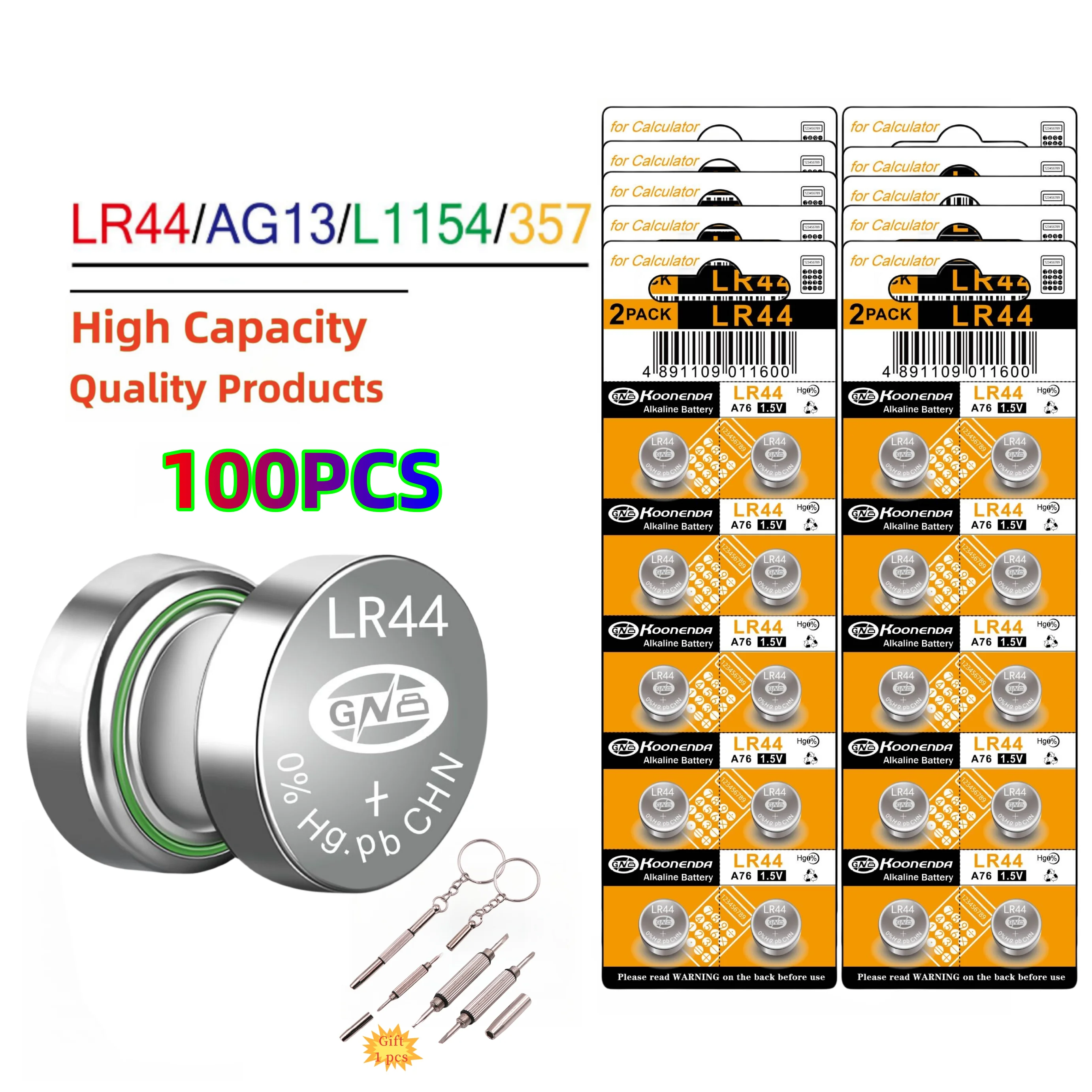 2-100PCS LR44 Battery AG13 357 303 SR44 L1154F A76 Button Coin Cell Batteries for Watches Blood Glucose Meter Toys Music Books