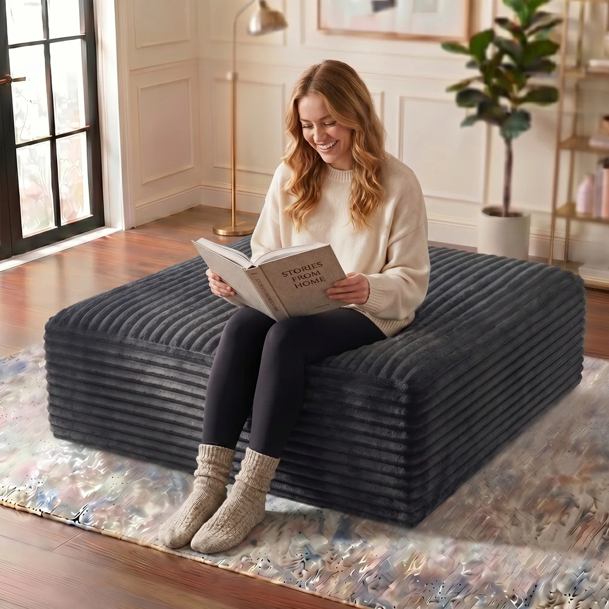 Cloud Comfort Ottoman, Vacuum Compressed Delivery, Thickened Sponge