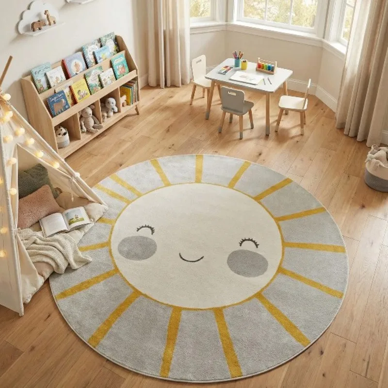 100x100cm Faux Cashmere Sun Smile Rug Soft Thick Non Slip Floor Mat Kawaii Animal Mat Living Room Bedroom Kids Room Cute Decor