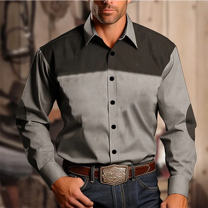 Vintage men's shirt ethnic wear western shirt tribal pattern retro black grey soft comfortable soft clothing new large size image 2