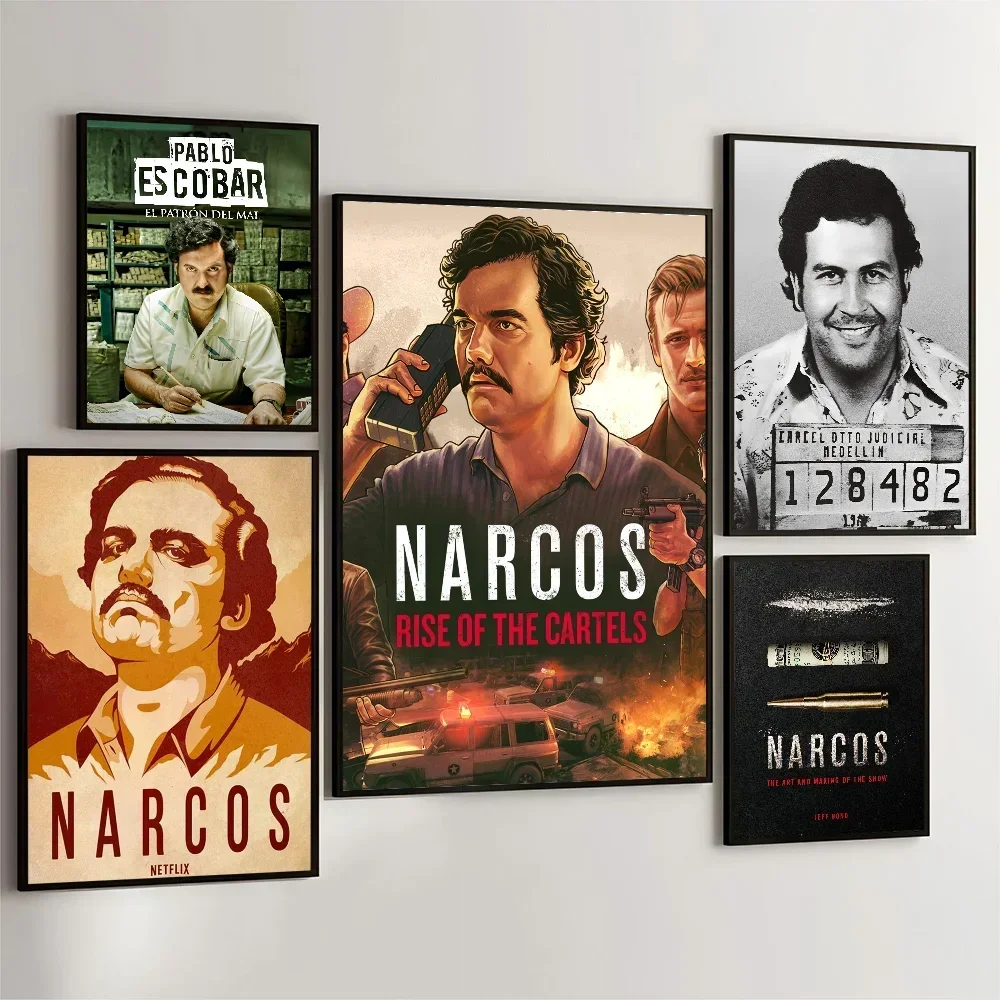 1PC Narcos TV Series Pablo Escobar Movie Sticky Posters Retro Kraft Paper Sticker DIY Room Bar Cafe Aesthetic Art Wall Painting