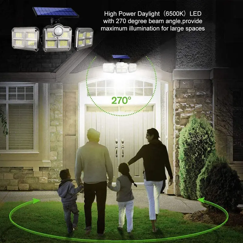 Lâmpada solar impermeável com controle remoto, lâmpada de segurança de inundação ao ar livre luz solar parede sconce holofotes para decoração do jardim