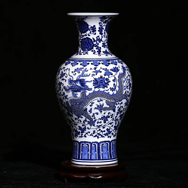 

Antique Chinese Dragon Vase Fish Tail Shape Porcelain Vase for Flowers Ceramic Vase Blue Ornaments Decorative Dragon Ball Bottle