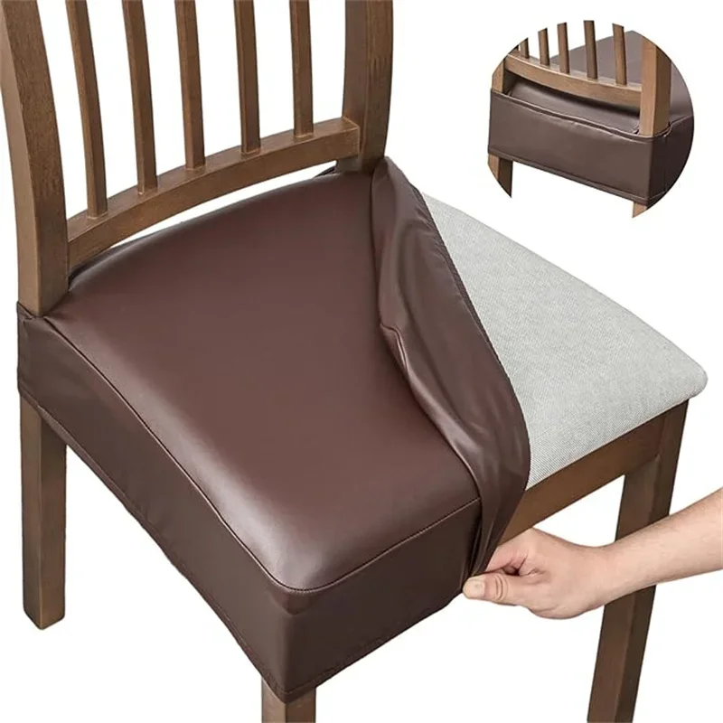 2pcs/set PU Leather Chair Covers Waterproof Stretch Chair Cover Seat Covers Dining Room Elastic Solid Color Seat Protector