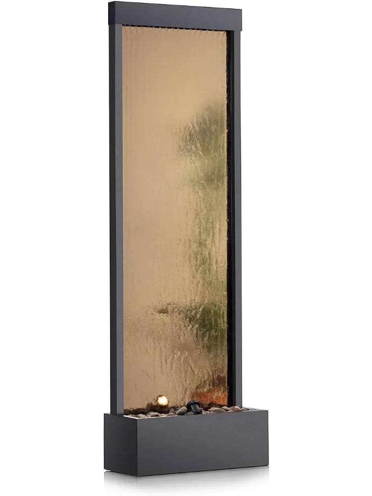 Mirror Waterfall Fountain with Stones & Lights - Zen Indoor/Outdoor Decor for Office Living Room Patio Entryway 72 Inches Modern