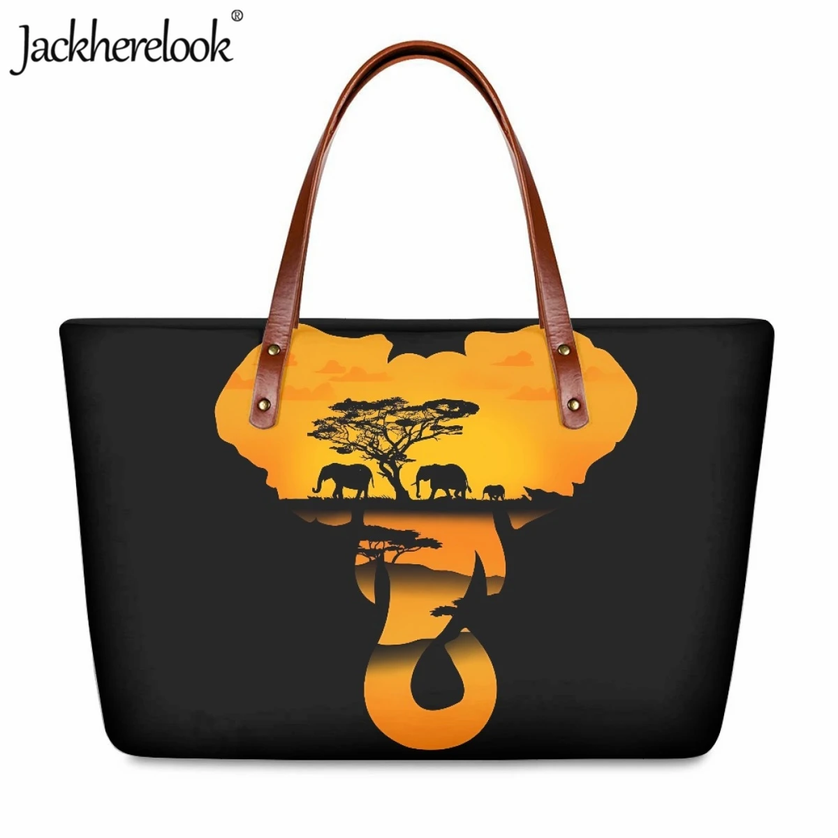 Jackherelook African Tribal Elephant Print Ladies Handbag Fashion New Large Capacity Shoulder Bag Leisure Travel Shopping Tote