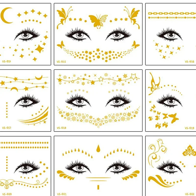 Gold Face Temporary Tattoo Waterproof Lasting Blocked Freckles Makeup Stickers Eye Decal Wholesale 2023 New Butterfly Stickers