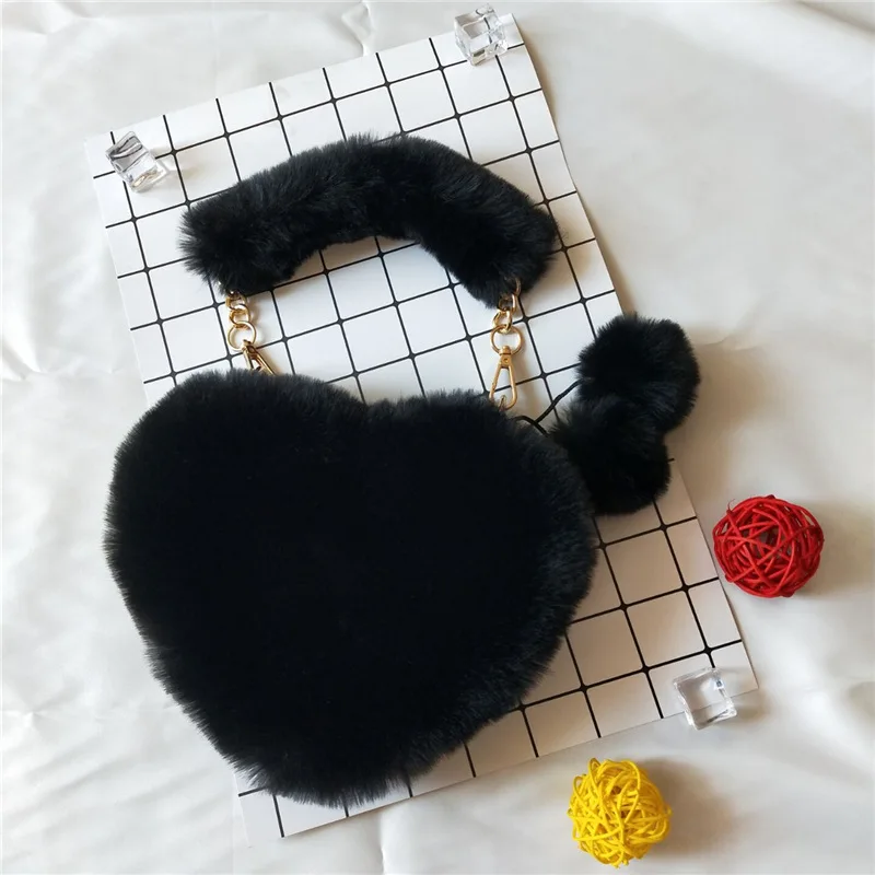Valentine's Day/Eid Al-Fitr/New Year Gift - Korean-Style Faux Rabbit Fur Handbag for Girls and Children, Heart-Shaped Crossbody Bag