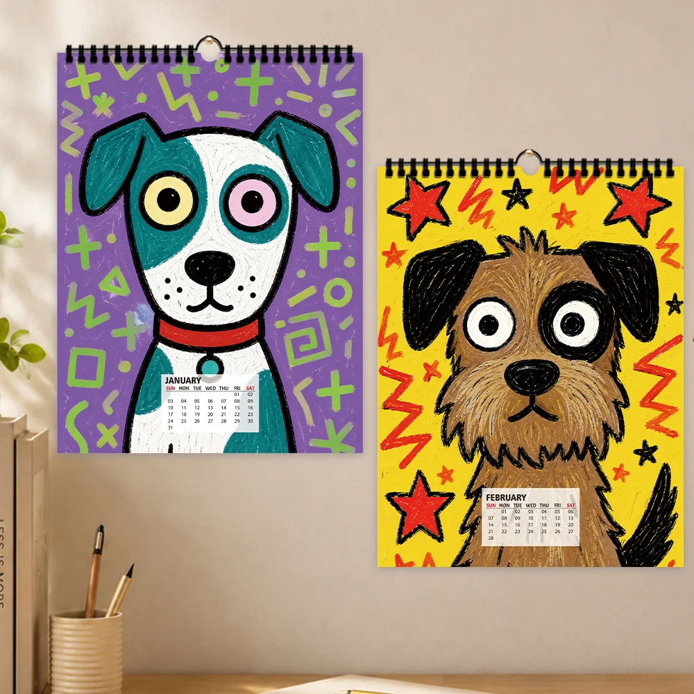 1pc 2027 Wall Calendar, Abstract Graffiti Puppy Theme, 12-Month Monthly Planner, Perfect Gift for Birthdays, Christmas, New Year