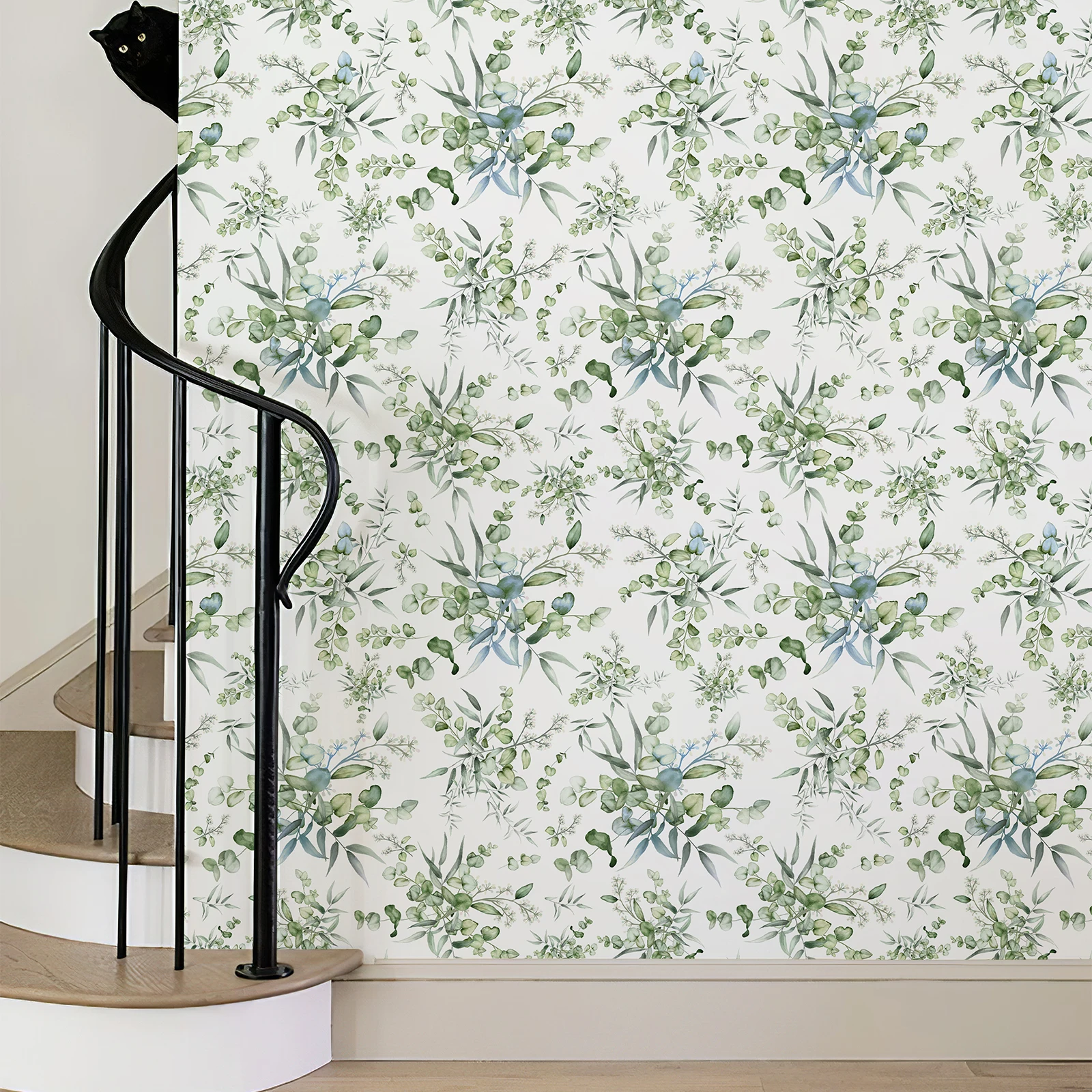 Fresh Green Leaves PVC Wallpaper Peel And Stick Watercolor Vinyl Wall Decor Pineal Self Adhesive Furniture Cabinet Sticker