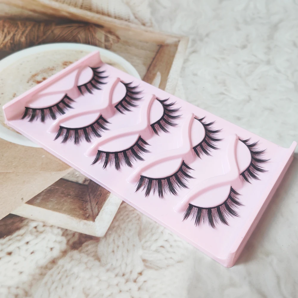 5 Paar Make-up-falsche Wimpern, schwarzes hartes Band, flauschige Wimpern, lang, dick, handgefertigt, Kosmetik, natürliche Wimpern, kleiner Teufel