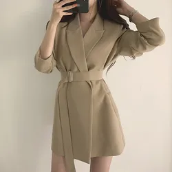 Small Suit Mid Long Chic Retro Belt Korean Version 2024 Casual Temperament INS Suit Jacket for Women