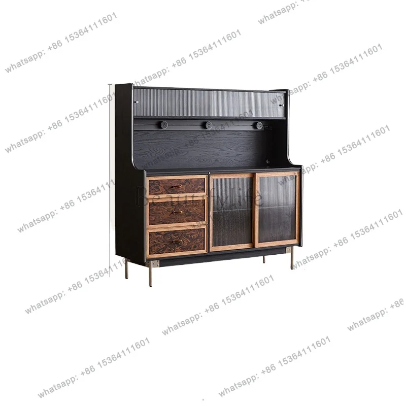 

Medieval style solid wood sideboard, wall-to-wall integrated storage cabinet, retro living room, simple tea