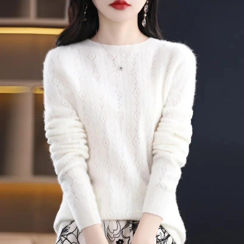 100% Merino Wool Cashmere Sweater Women Knitted Sweater O Neck Long Sleeve Pullovers Autumn Winter Clothing Warm Jumper Tops