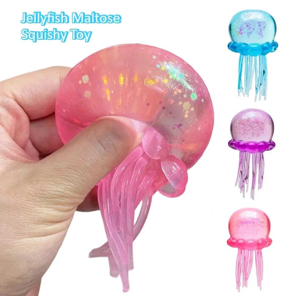 New Fuzz Ball Jellyfish Squishy Blind Box Random Color Soft Stress Relief Toy Cute Relaxing Squeeze Sensory Toy