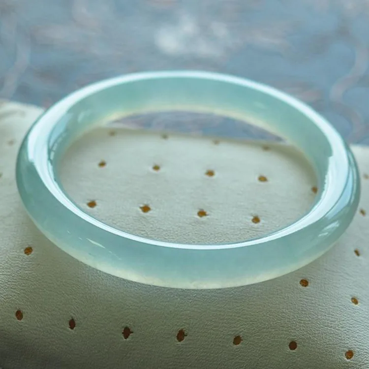 Pulsera de Jade para Mujer, de Cuarzo Azul Claro, con Forma de Barra Redonda, Tipo Hielo, con Efecto de Espuma de Agua