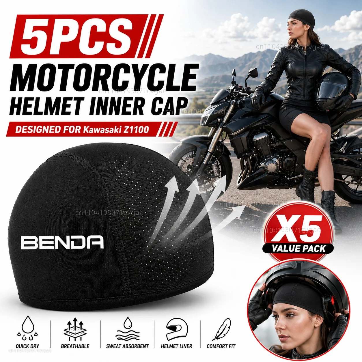 

5pcs Motorcycle Helmet Inner Cap Hat Quick Dry Breathable Hat Racing Cap For Benda Chinchilla 300 450 Rock300 LFS700 LFC700 Rock