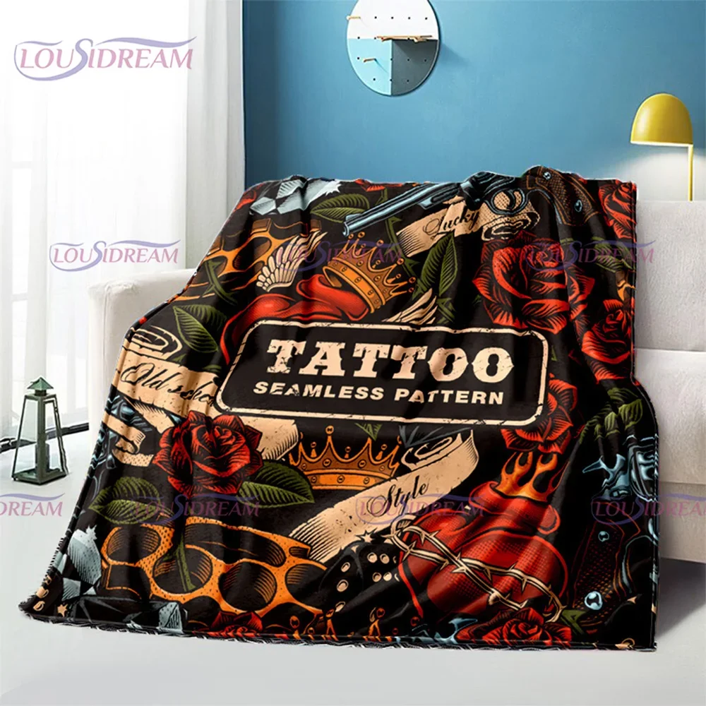 My Tattoo Blanket Throw Blanket All Seasons Home Sofa Decor Cover Nap Blanket Travel Warm Blanket Rose Tattoo Studio Gift