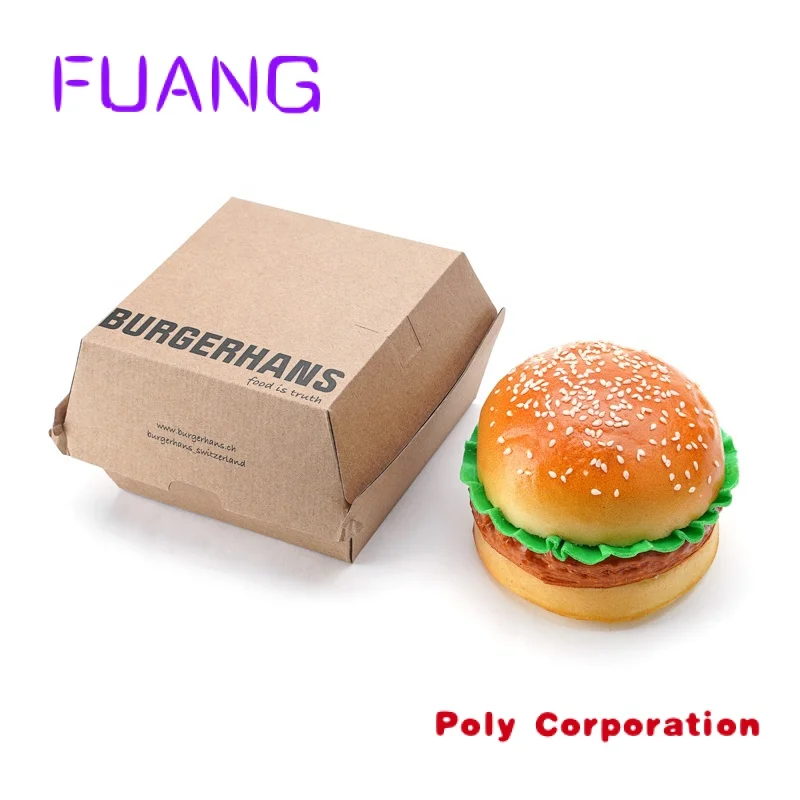 Custom  Burger Box Custom Fast Food Packaging Kraft Paper Disposable Packaging Encase For Hamburgers Takeaway