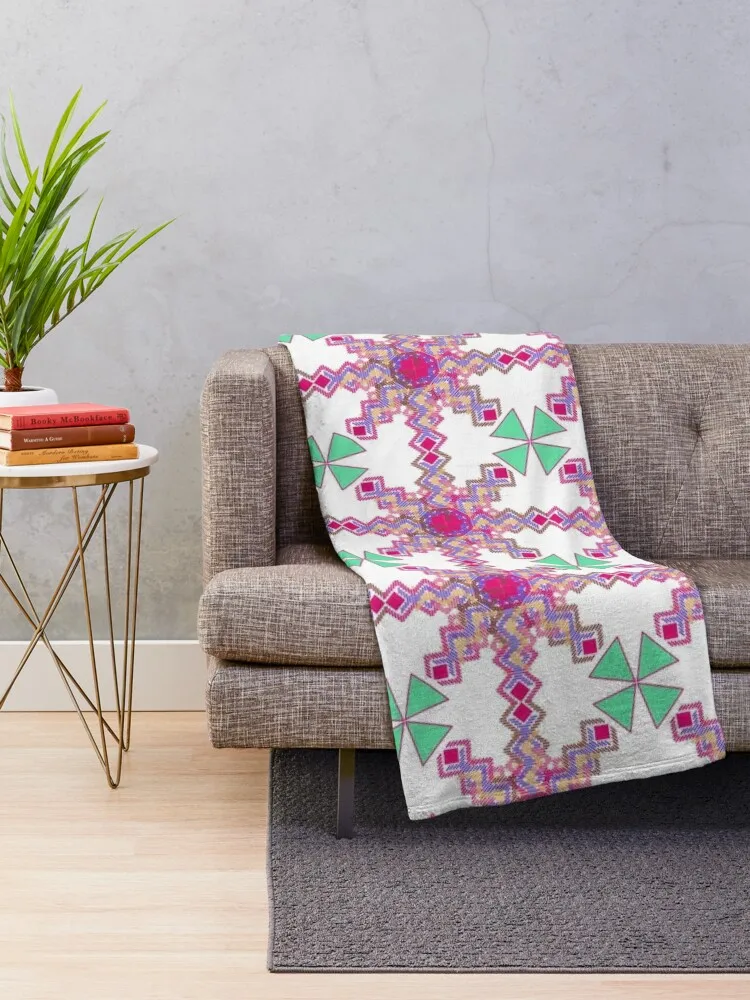 A pattern of squares and triangles in pink and green Throw Blanket Luxury Brand halloween Blankets