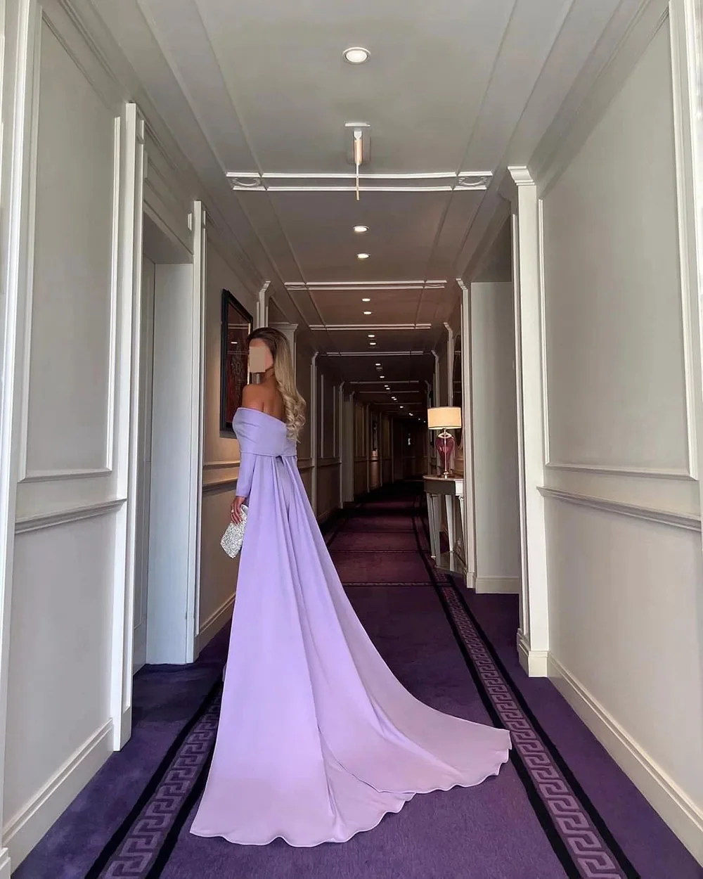 Sansa Elegant Purple Long Sleeved Prom Dresses Mermaid Off Shoulder  Vestidos de fiesta Satin Back Zip Train 2024فساتين سهرة