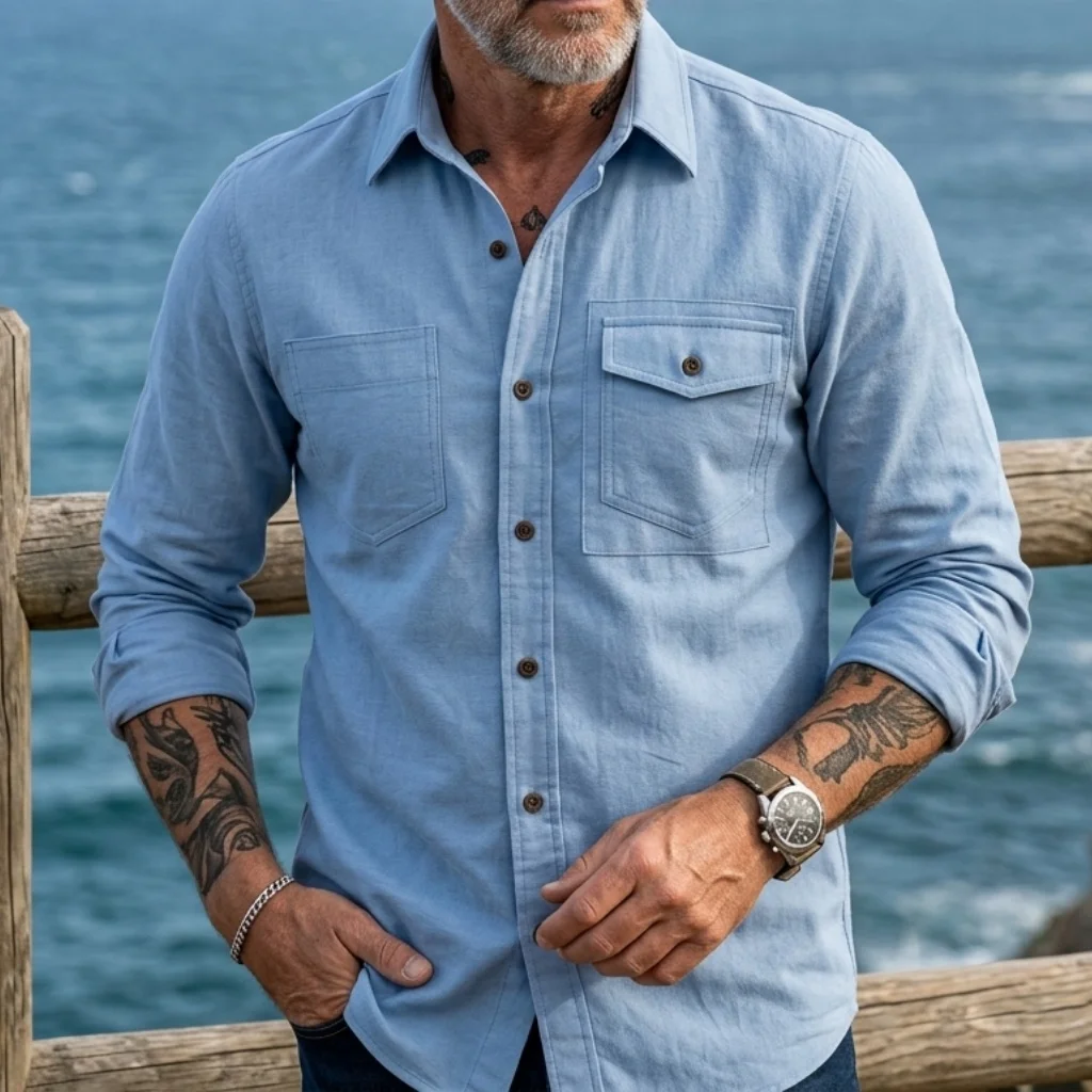 

Men's Solid Long Sleeve Business Shirt Spring Summer Thin Lightweight Chest Pocket Casual Outdoor Comfortable Top