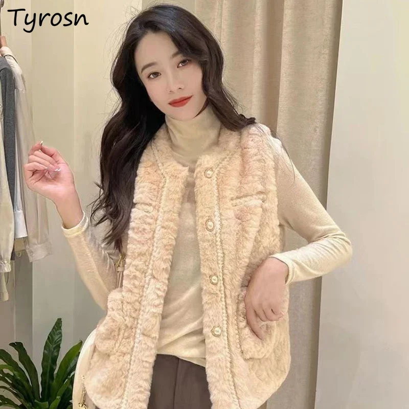 

Women Vests Coats Faux Fur Elegant Korean Style Simple Casual Warm Soft Plush Loose Thicker Streetware Fashion All-match Females