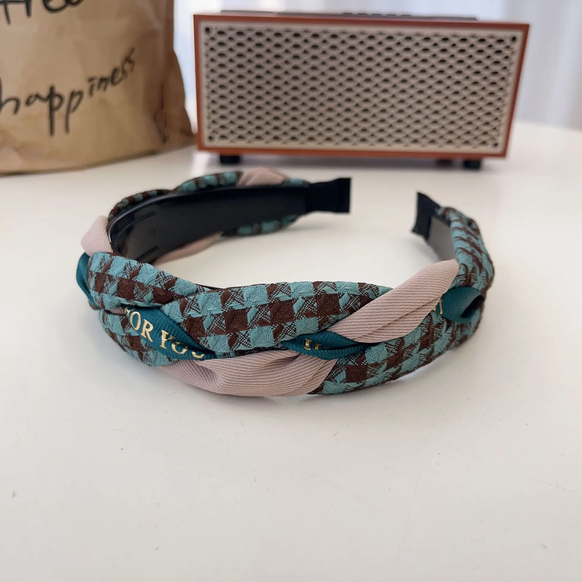 

Elegant Plaid Hairband Wide High Crown Braided Cross Design for Women Girls Formal Events Hair Accessories