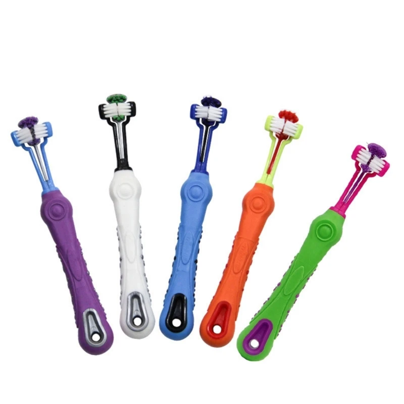 Triple-Heads Pet Toothbrush Soft Bristles Easy Use Dental Care Dog Toothbrushes