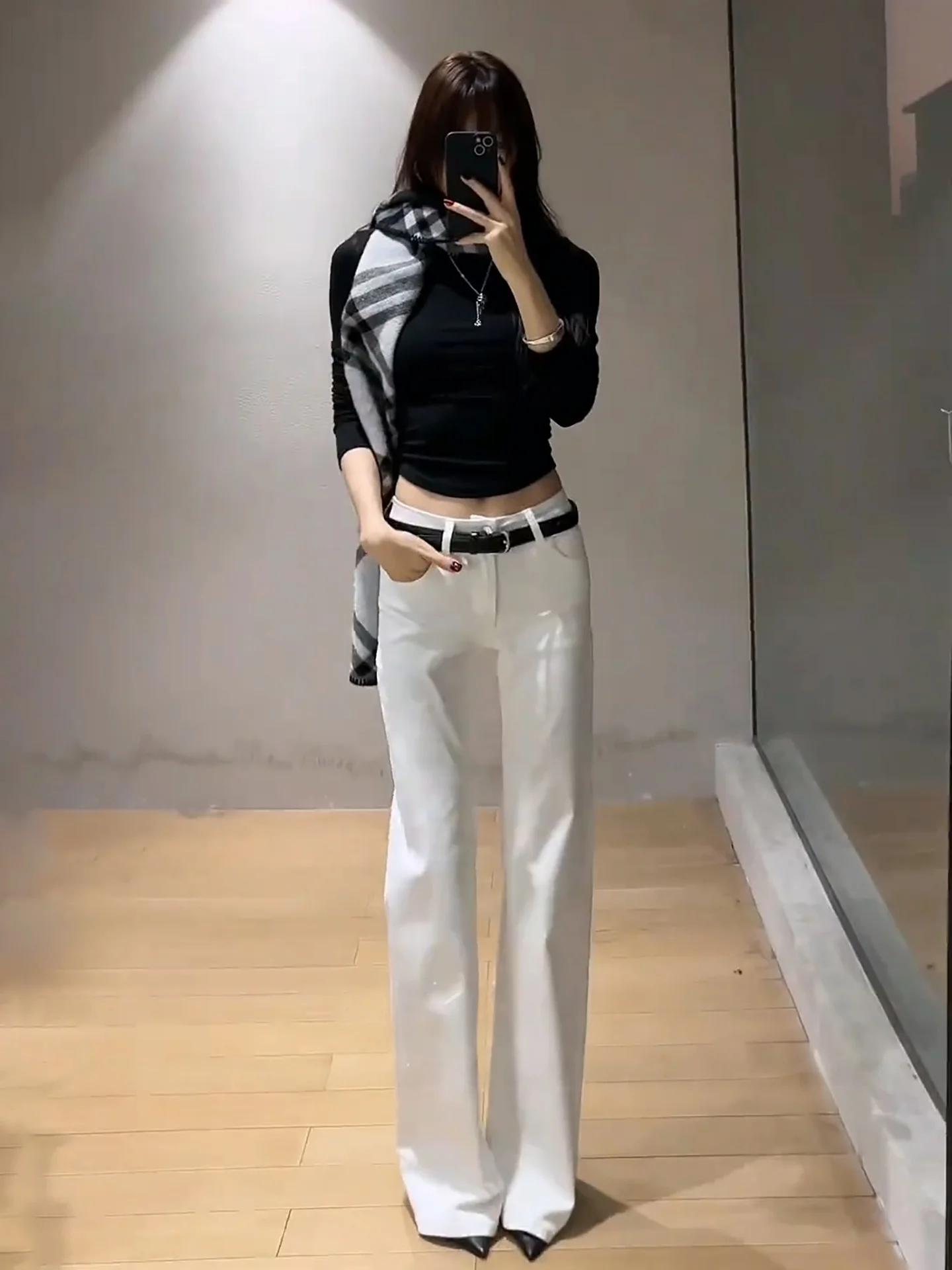 

Джинсы с высокой талией, прямые, облегающие, женские, весна-лето, новый стиль, белые, удобные, дышащие, универсальные, длинные брюки