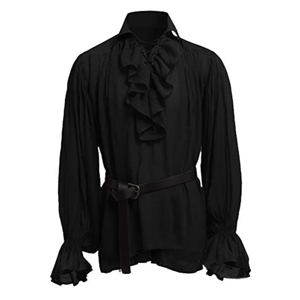 High Quality New Fashion Men Gothic Shirt Tops Blouse Breathable Casual Plus Size Retro Bandage Cosplay Costume