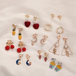 Pendientes largos coreanos, pequeños pendientes de Clip elegantes franceses, temperamento de verano, Simple, sin Piercing, Clip de oreja adecuado para niñas dulces