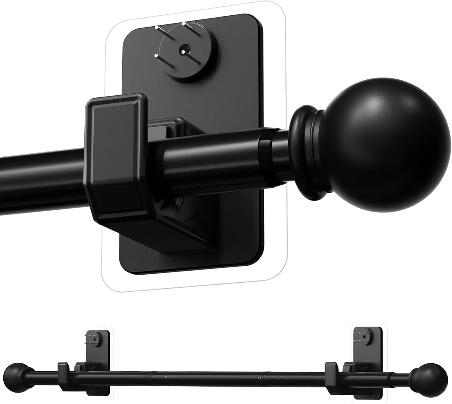

No-Drill Curtain Rod with Adhesive & Pin-Nail Mount, 5/8" Black Adjustable 28-48 Inch, Renter Friendly