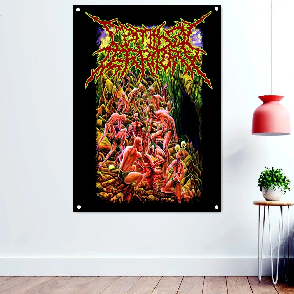 Cannibal Death Metal Music Artworks Banners With Four Metal Buckle Bloody Dark Art Flags Wall Chart Rock Band Posters Home Decor